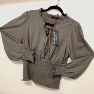 Dusty sage renaissance blouse, large, cotton-linen blend